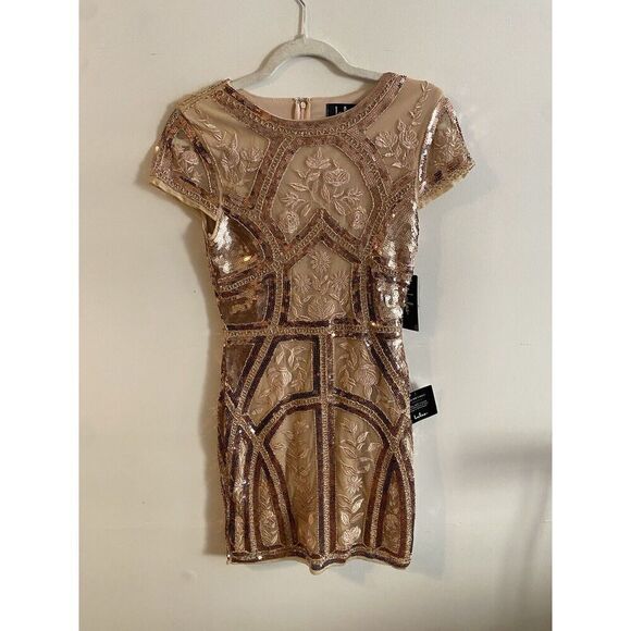Lulus Dresses & Skirts - LULU’S Spread Your Shine Rose Gold Sequin Embroidered Bodycon Dress Small NWT